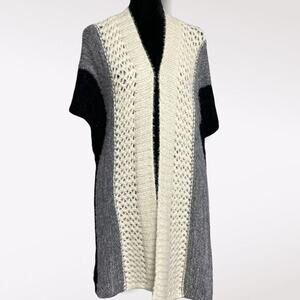 Odiva Crochet Open Knit Cardigan Sweater Women's OS Ivory Gray Black Boho NWT!